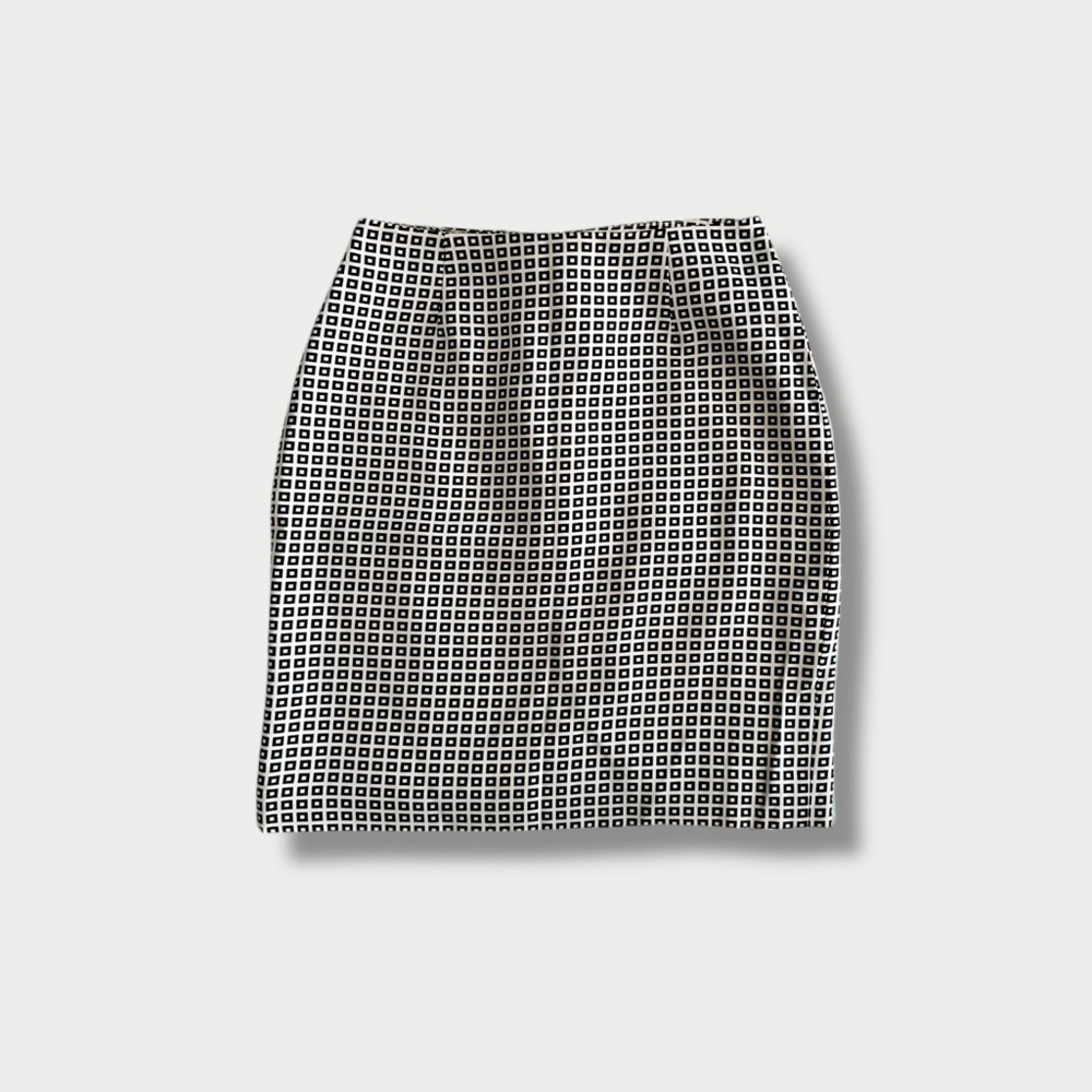 Ann Taylor 100% Silk Black & White Geometric Mini Pencil Skirt 2000s Y2K Office